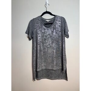 JOH Womens Grey Metallic Silver Foil High Low Hem Tunic Top Size M Short Sleeve